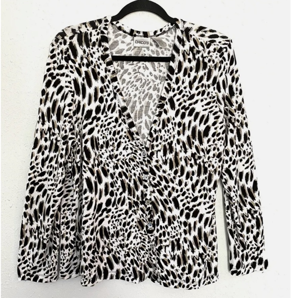 Chico's Animal Print Button Down Cardigan Large Chico's Size 0 S 4/6 Like New